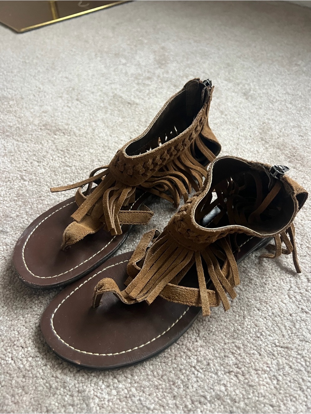 Minnetonka Brown Suede Fringe Gladiator Sandals
